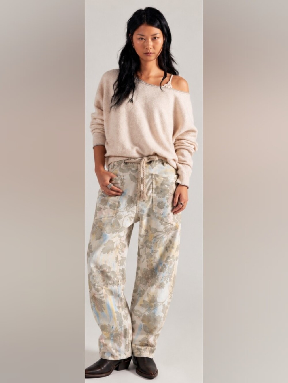 We The Free Moxie Printed Flocked Barrel Jeans